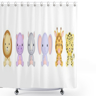 Personality  Cute Sitting Baby Animals In Cartoon Style. Collection African Animals Characters For Kids Cards, Baby Shower, Birthday Invitation, House Interior. Bright Colored Childish Vector Illustration. Shower Curtains