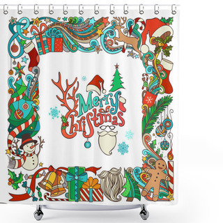 Personality  Ornate Festive Frame Of Christmas Objects.  Shower Curtains