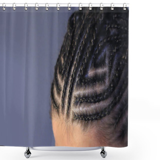 Personality  Background Of African Braids, Background For Text, Close-up Of Plaits, Youth Hairdressers Hairdressers, Master's Work, Plaiting Braids Shower Curtains