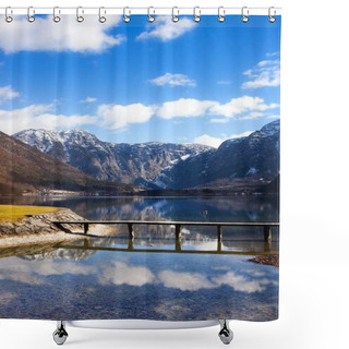 Personality  View Idyllic Alpine Mountains And Lake. Sunny Winter Morning In Hallstatt, Austria, Europe Shower Curtains