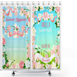 Personality  Summer Holiday Celebration Poster Set With Flowers Shower Curtains