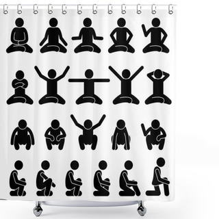 Personality  Human Man People Sitting And Squatting On The Floor Poses Postures Stick Figure Stickman Pictogram Icons Shower Curtains
