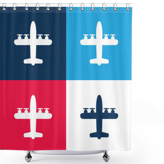 Personality  Airplane With Four Propellers Blue And Red Four Color Minimal Icon Set Shower Curtains