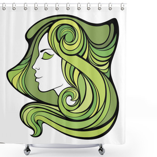 Personality  Vector Decorative Spring Portrait Of Shaman Girl With Green Long Shower Curtains