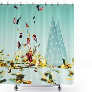Personality  Falling Confetti With Party Hats Shower Curtains