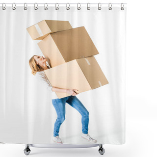 Personality  Young Woman With Boxes  Shower Curtains