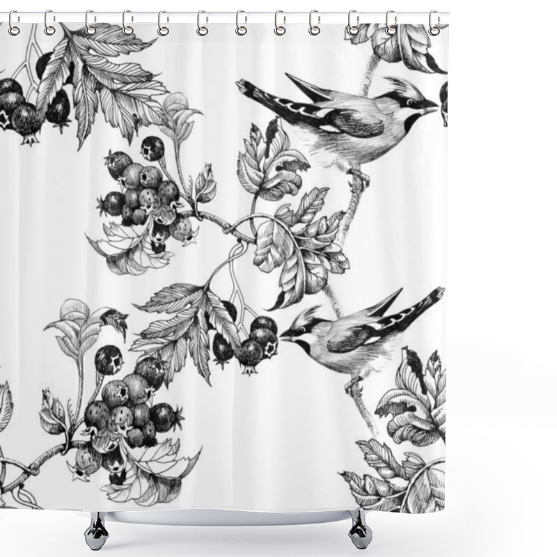 Personality  Birds On Twig Seamless Pattern Shower Curtains