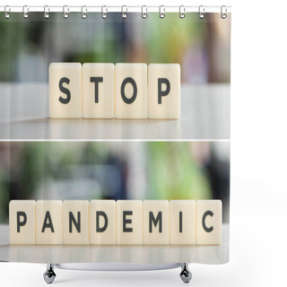 Personality  White Cubes With Stop Pandemic Lettering On White Desk, Covid-19 Concept Shower Curtains