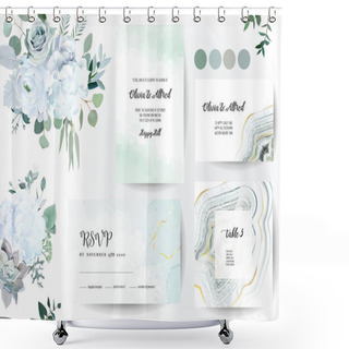 Personality  Set Of Jade Crystal Geode Green Horizontal Vector Frames, Flowers Shower Curtains