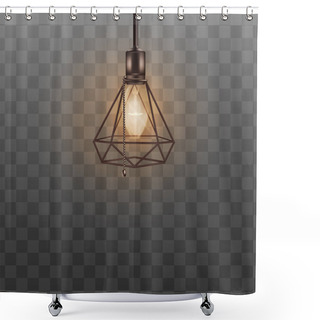 Personality  Loft Style Ceiling Lamp For Hipster Interior Design. Realistic Black Designer Lampshade In Triangle Diamond Shape Shower Curtains