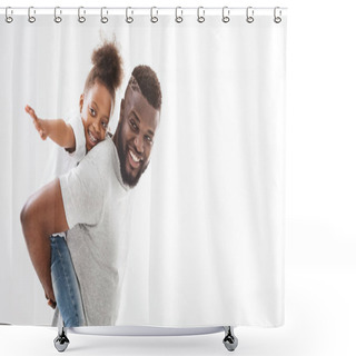Personality  Black Cheerful Daddy Holding His Little Daughter On His Back Shower Curtains