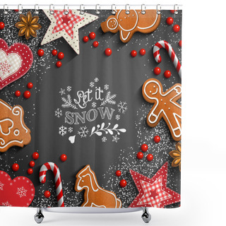 Personality  Christmas Ornaments And Gingerbread Cookies On Chalkboard Shower Curtains