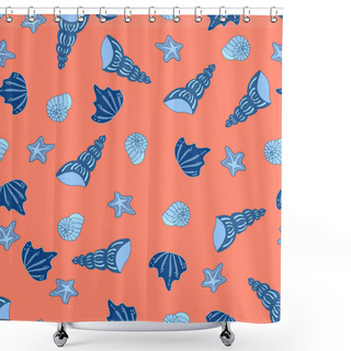 Personality  Vector Seamless Pattern Seashells And Starfish Monochrome Isolated Inhabitants Of The Seas And Oceans Underwater World Shower Curtains