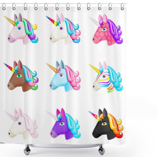 Personality  Set Of Realistic Vector Unicorn Icons Shower Curtains