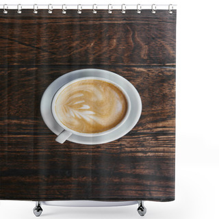 Personality  Top View Of Cup Of Delicious Coffee On Rustic Wooden Table Shower Curtains