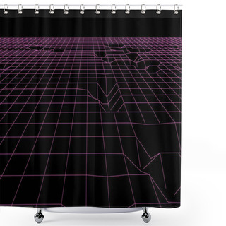 Personality  Vector Perspective Grid. Abstract Mesh Background. Polygonal Mountains. 80s Retro Sci-Fi Background. Vector Illustration. Shower Curtains
