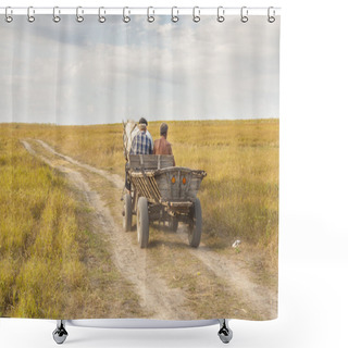 Personality  Two Man On Old Cart - Ukraine. Shower Curtains