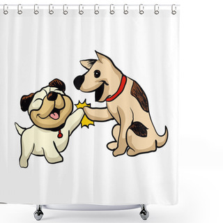 Personality  Two Dogs Greeting Cartoon Illustration Shower Curtains