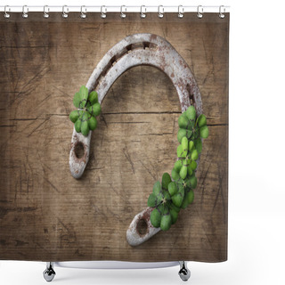Personality  Old Rusty Horseshoe And Four Leaf Clover Shower Curtains
