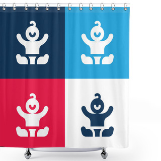 Personality  Baby Blue And Red Four Color Minimal Icon Set Shower Curtains