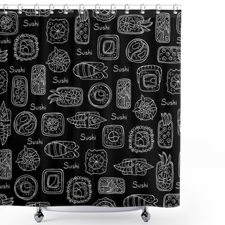 Personality  Pattern With Sushi And Rolls On Black Color Shower Curtains