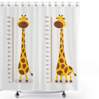 Personality  Vector Cartoon Cute Giraffe With Ruler, Growth Meter. Baby Set. Full Length Giraffe, Design Template. Child, Kid Concept. Tall Funny Hand Drawn Giraffe. Children S Illustration Shower Curtains