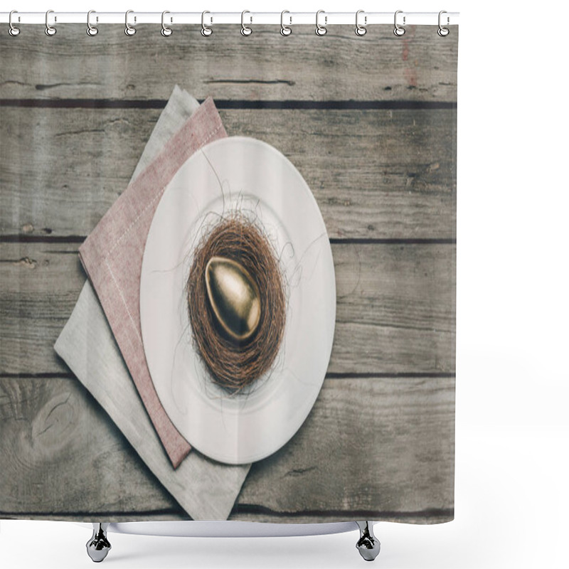 Personality  Golden Easter Egg On Plate  Shower Curtains