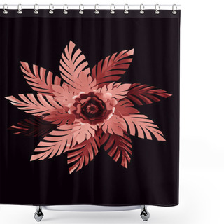 Personality  Top View Of Paper Cut Coral Leaves With Flower Isolated On Black, Background Pattern Shower Curtains