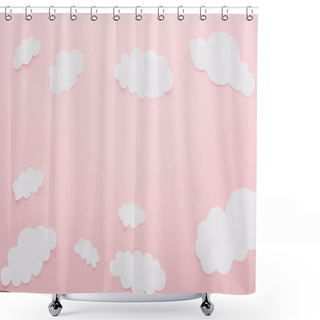 Personality  Top View Of White Paper Clouds Isolated On Pink With Copy Space Shower Curtains