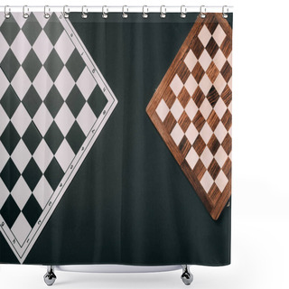 Personality  Top View Of Checkerboards Isolated On Black Shower Curtains