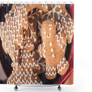 Personality  Close Up Of Sweet Christmas Cookies And Gingerbread Man With Icing Shower Curtains