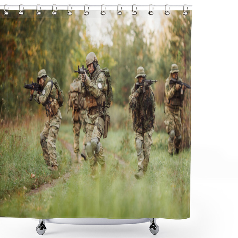 Personality  Group Of Soldiers Engaged In The Exploration Area Shower Curtains