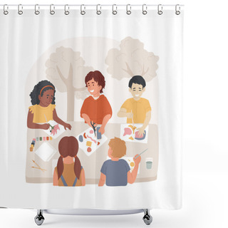 Personality  Arts And Crafts Class Isolated Cartoon Vector Illustration. Shower Curtains