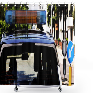 Personality  Sirens Of Police Car On The Road With High Contrast Effect Shower Curtains