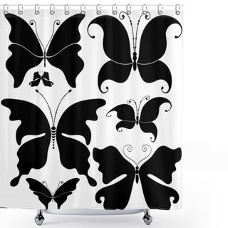 Personality  Set Black Butterflies Shower Curtains