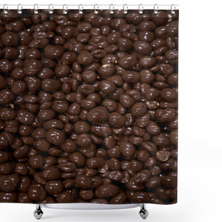 Personality  Almonds In Chocolate Glaze. Nuts In Milk Chocolate. Brown Jelly Beans Dragee Background. Candy Shop. Vertical Background. Shower Curtains
