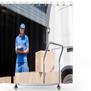 Personality  Delivery Man With Clipboard Shower Curtains