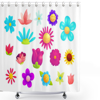 Personality  Blooming Summer Flowers Vector Illustrations Set Shower Curtains