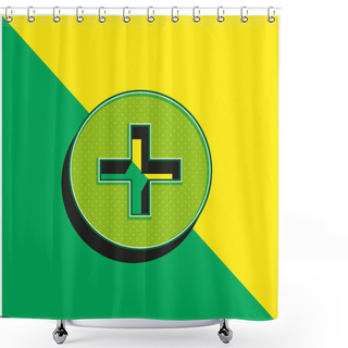 Personality  Add Interface Circular Symbol With Plus Sign Green And Yellow Modern 3d Vector Icon Logo Shower Curtains