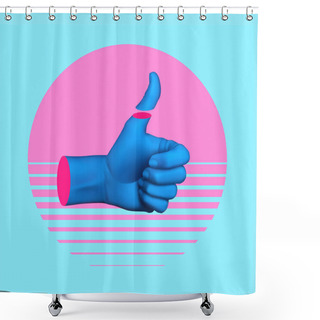 Personality  Contemporary Art Collage With Hand Showing Thumb Up. Memphis Style Poster Concept. Minimal Art, 3d Illustration. Shower Curtains
