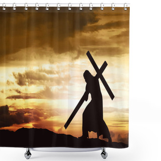 Personality  Silhouette Of Jesus Carry His Cross Shower Curtains