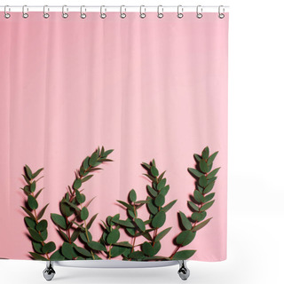 Personality  Top View Of Green Leaves On Pink Surface Shower Curtains