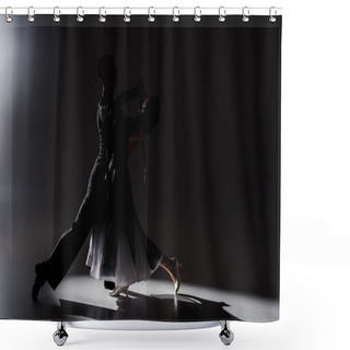 Personality  Elegant Young Couple Of Ballroom Dancers In Black Outfit Dancing In Dark Shower Curtains