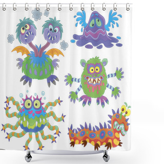 Personality  Collection Of Funny And Terrible Toy Monsters, Vector Illustrations In A Cartoon Style Shower Curtains