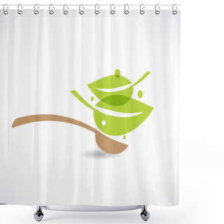 Personality  Spoon With Green Leaf Icon Shower Curtains