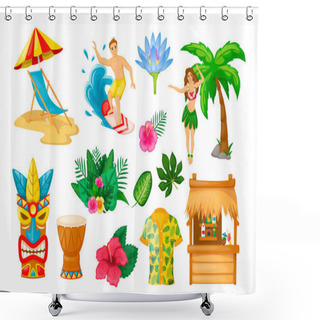 Personality  Modern Traditional Objects Of Hawaiian Culture. Travel In Exotic Countries. Shower Curtains