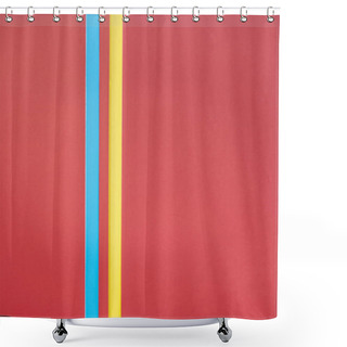 Personality  Yellow And Blue Lines On Red Minimalistic Background Shower Curtains