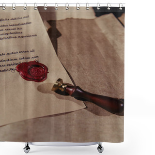 Personality  Top View Of Medieval Manuscript With Wax Seal On Parchment Sheets Shower Curtains