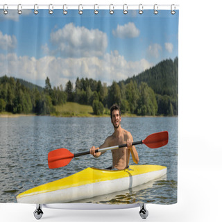 Personality  Sporty Man In Kayak With Oar Summer Shower Curtains