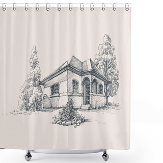 Personality  Rustic House Exterior Sketch Shower Curtains